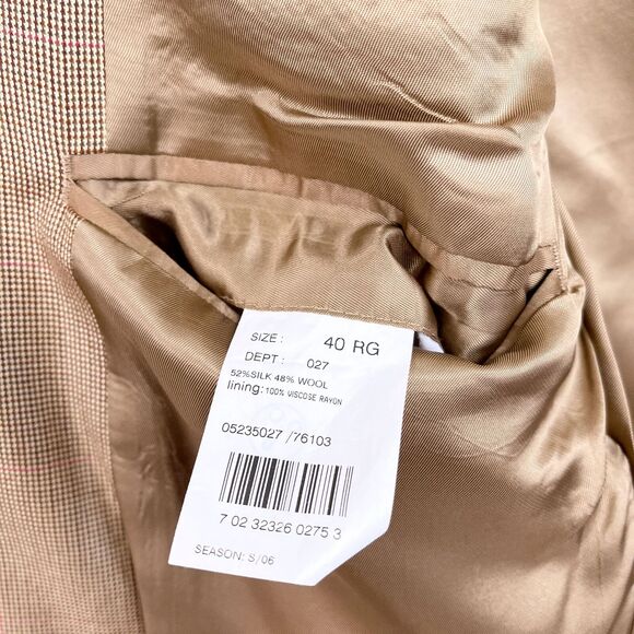 Brooks Brothers Wool Silk Blend Sport Coat Brown Windowpane 2 Button Mens 40R - Picture 10 of 10